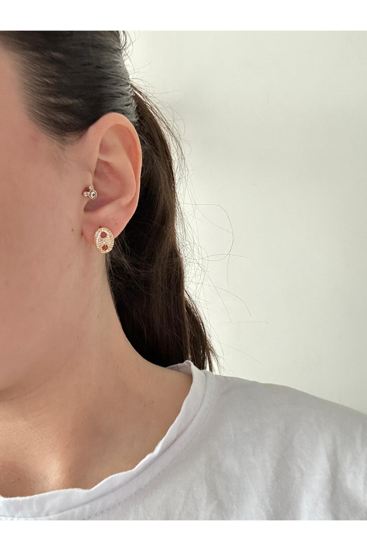 14K Çelik Üzeri Altın Kaplama Minimal Cm Küpe