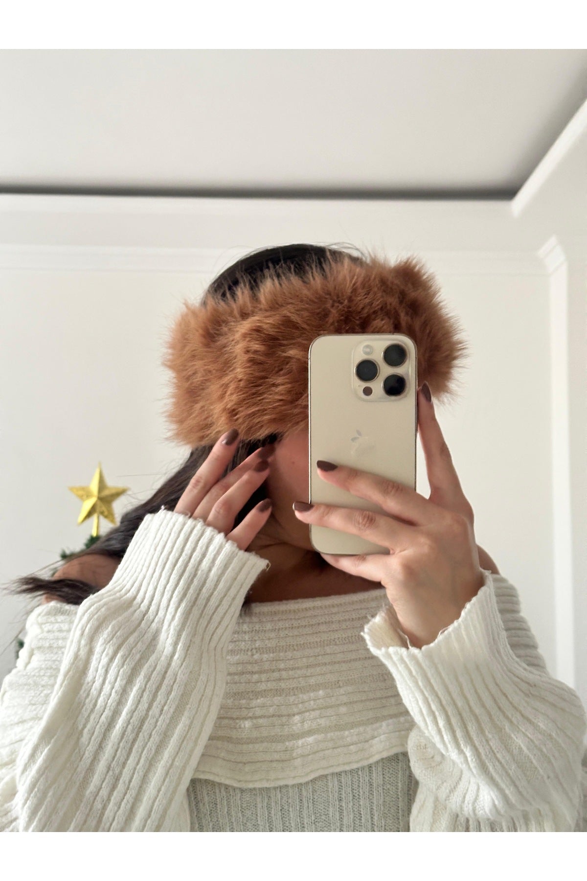 Peluş saç bandı camel