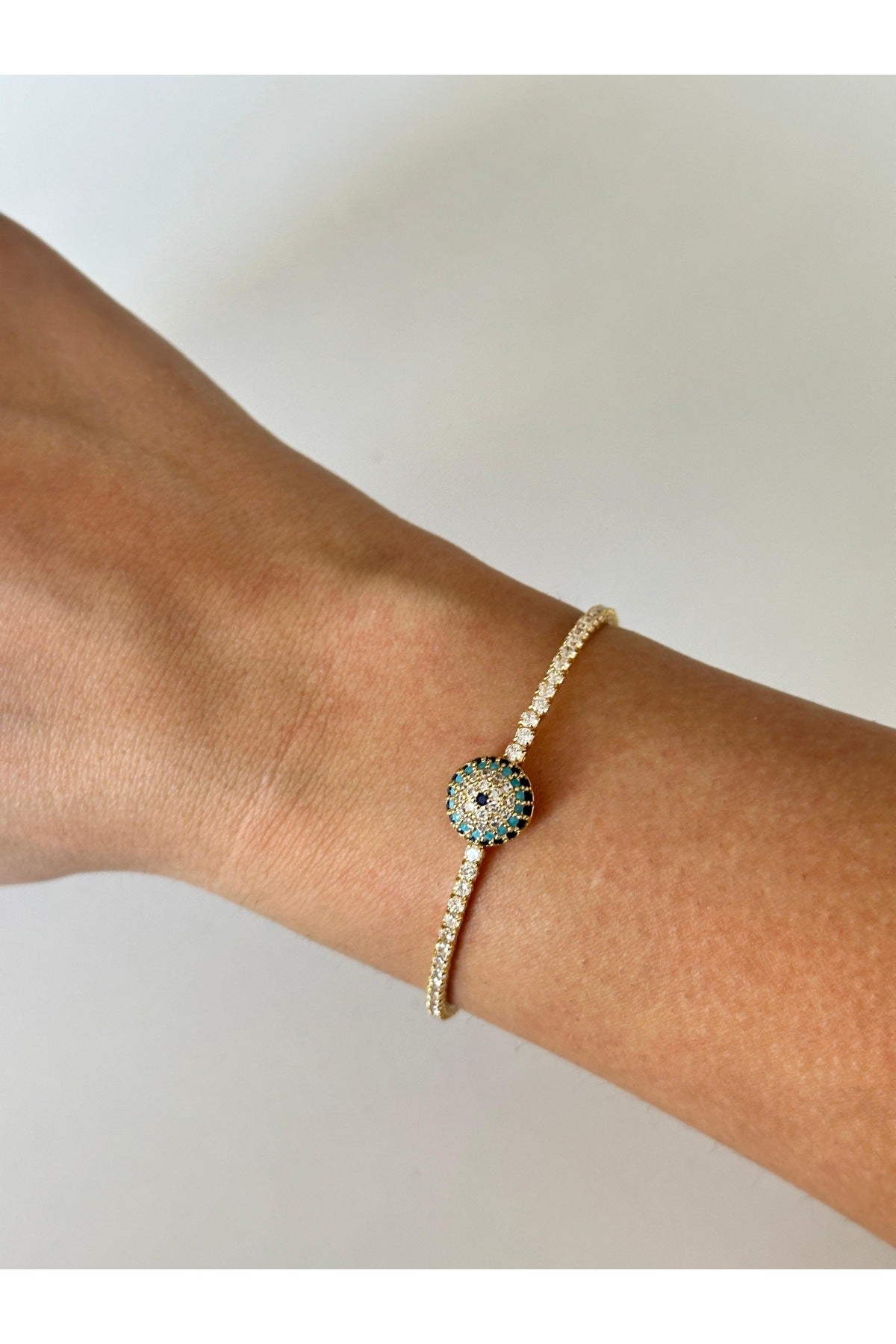 Çelik nazar boncuklu zirkon lastik bileklik