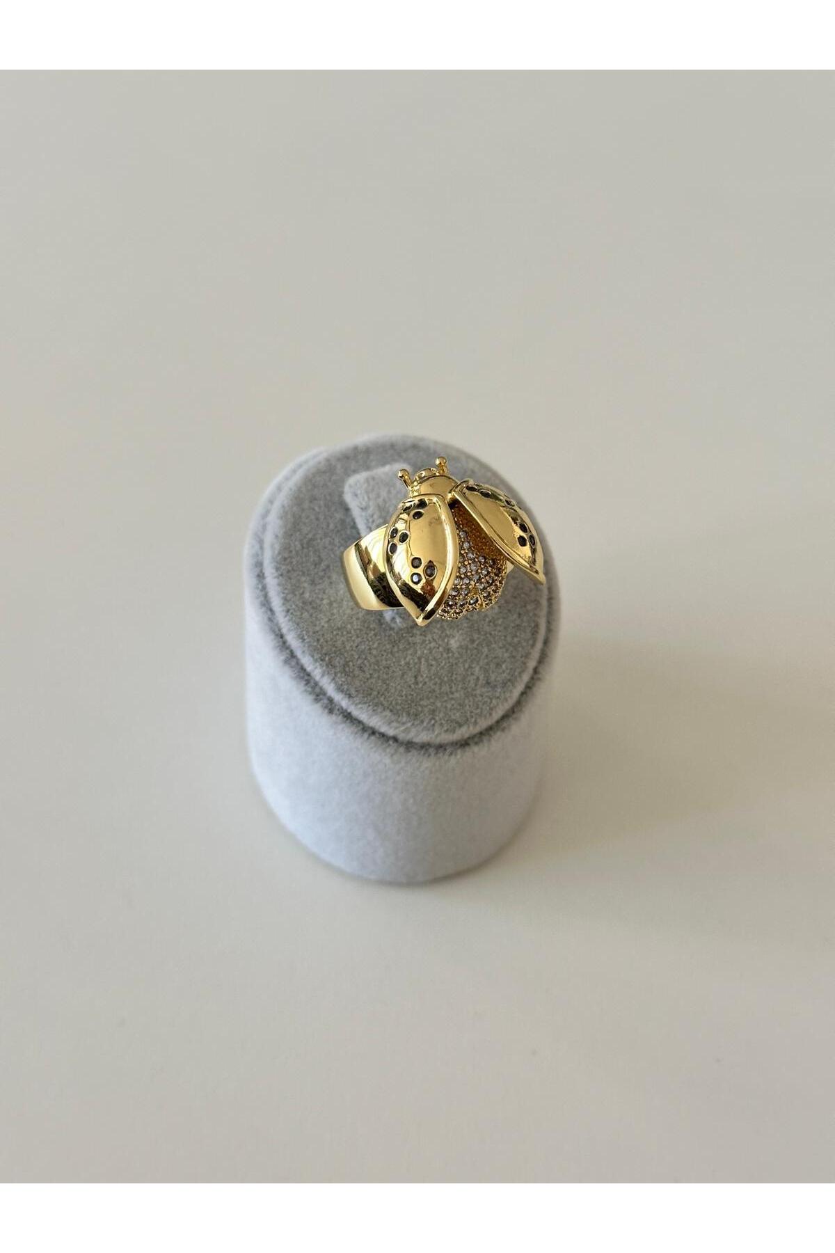 14K Çelik Üzeri Altın Kaplama Uğur Böceği Yüzük