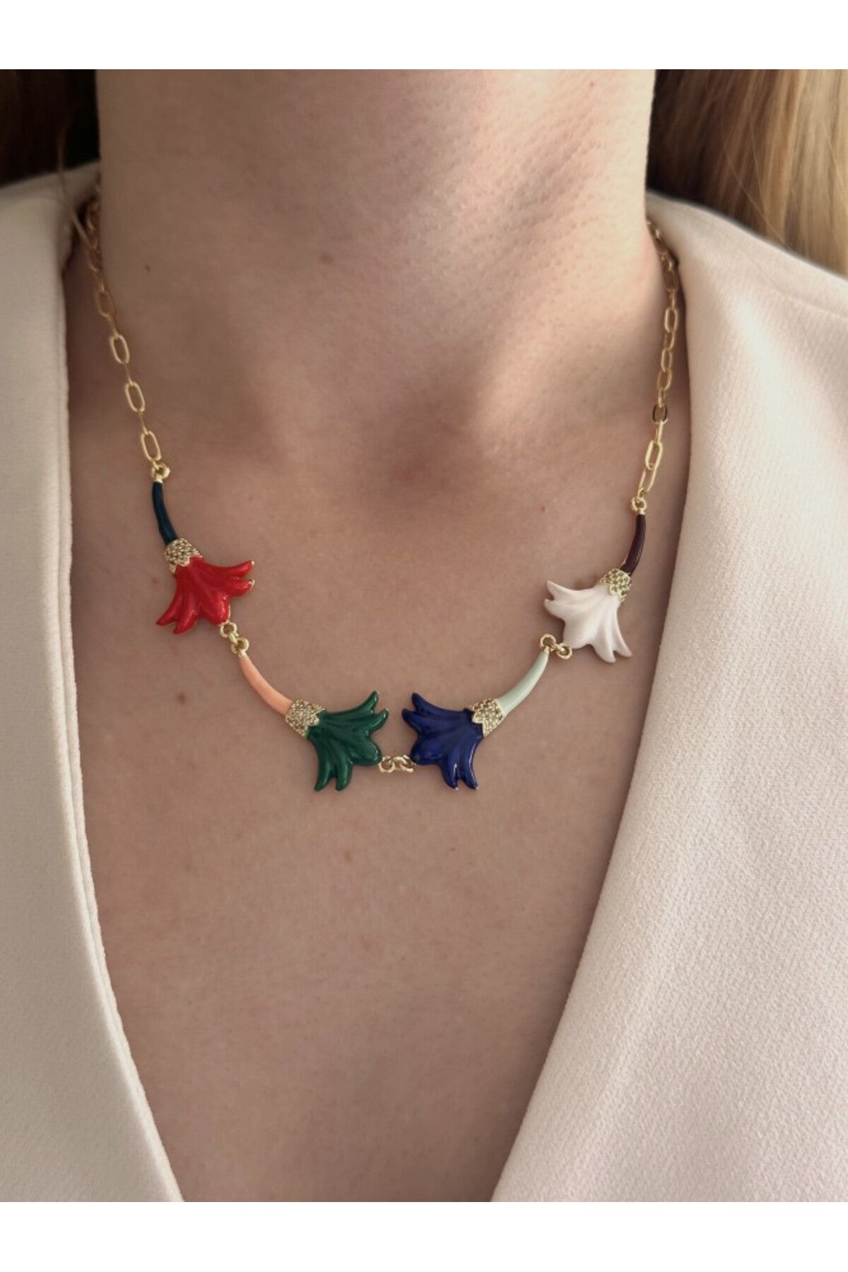 14K Çelik Üzeri Altın Kaplama Çift Uçlu Vip Kolye