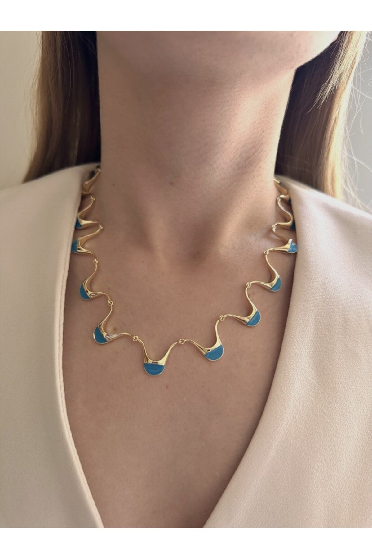 14K Çelik Üzeri Altın Kaplama Mineli Tam Tur Özel Seri Kolye