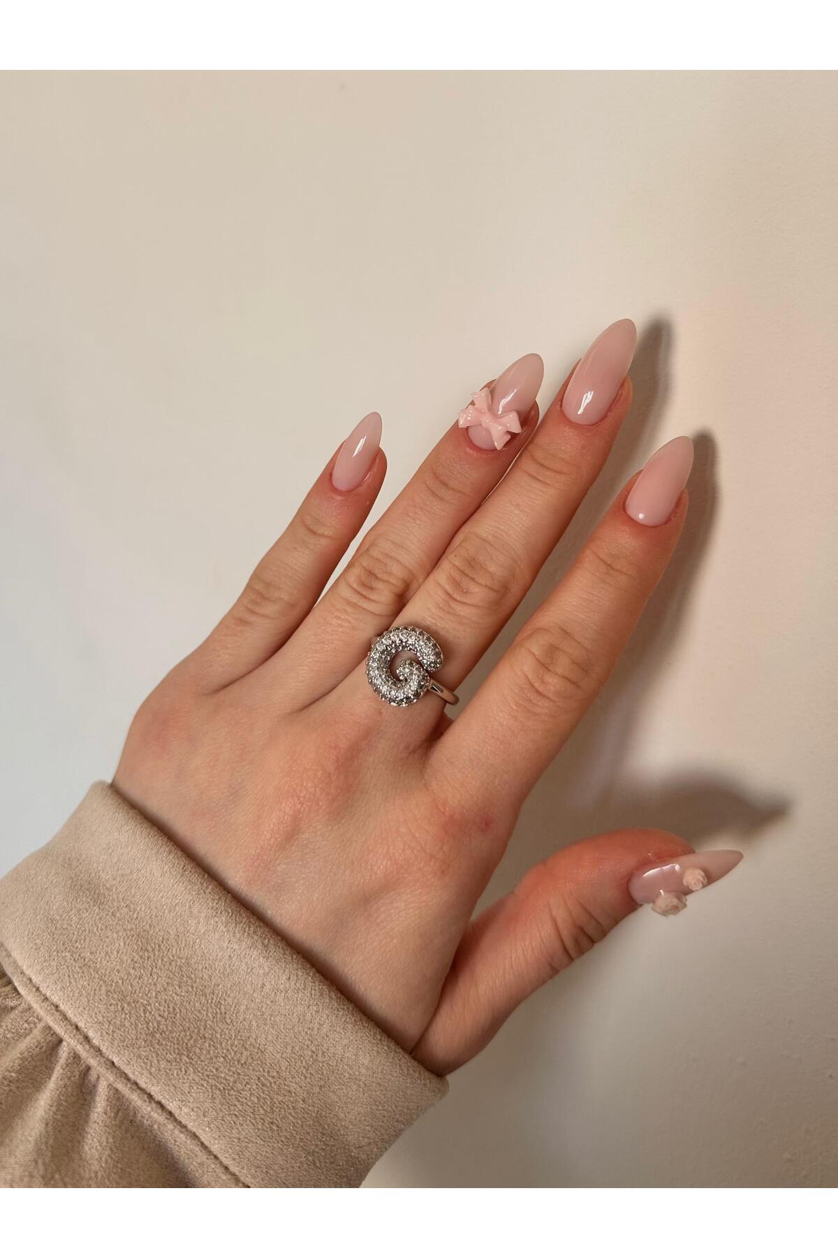 Çelik Üzeri Rodyum Kaplama Harf Yüzük Ayarlanabilir