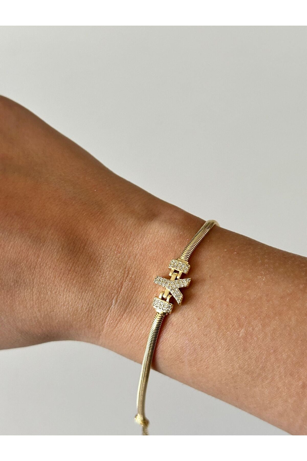 14K Çelik Üzeri Altın Kaplama Kuyumcu İşçiliği Harf Bileklik