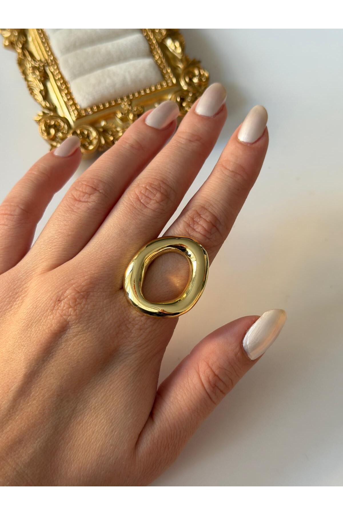 14K Çelik Üzeri Altın Kaplama Ayarlanabilir Basic Yüzük
