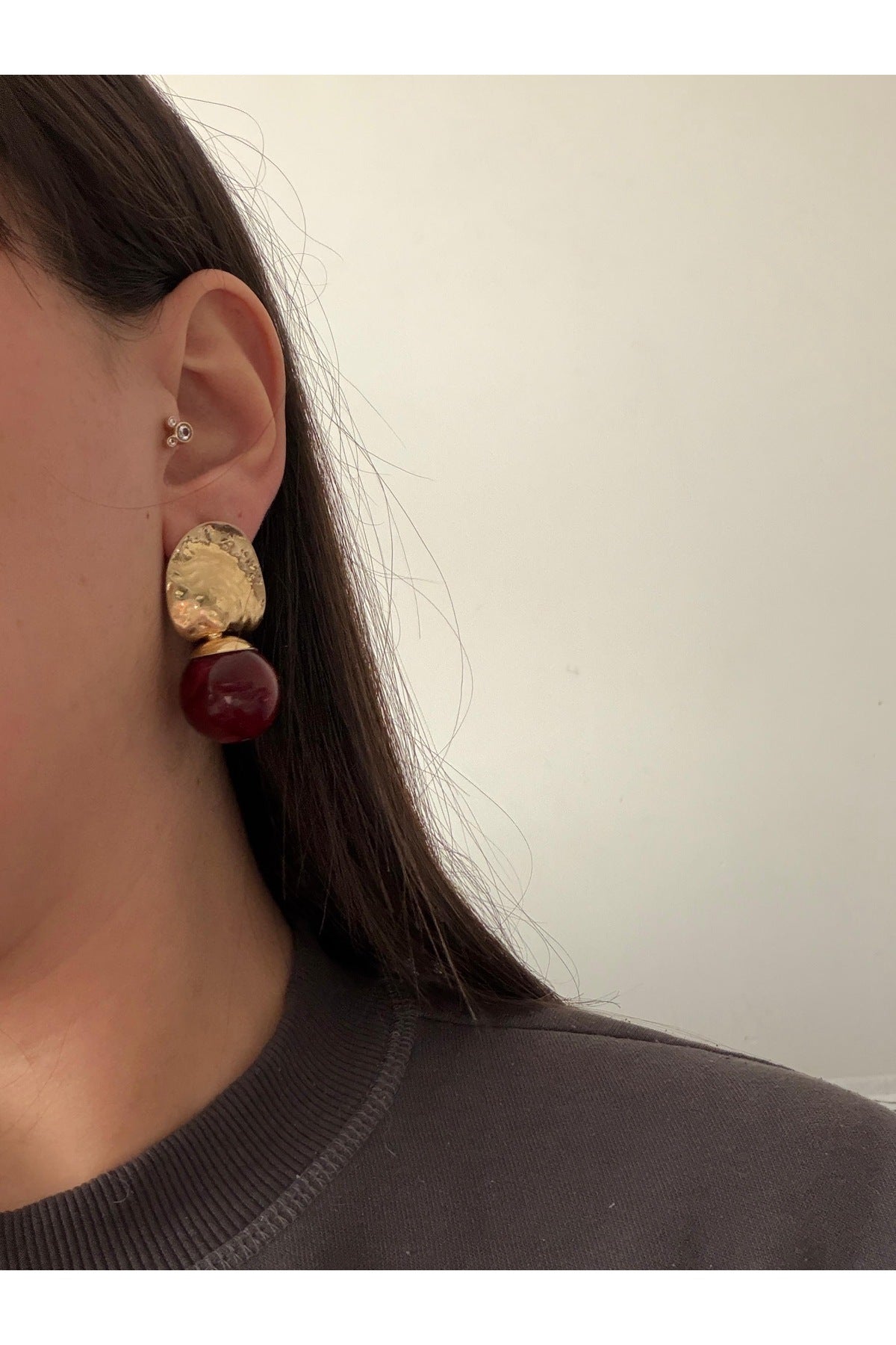 Çelik gold bordo Topçuk küpe