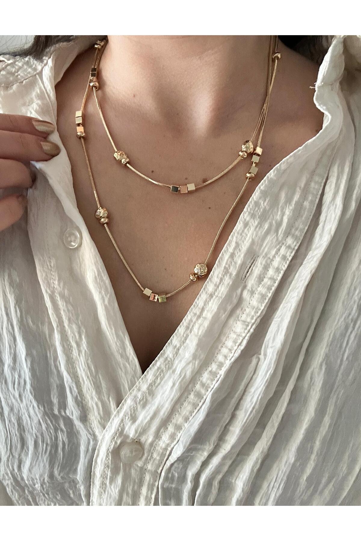 14K 90 Cm çelik Özel Seri Çift Dolama Kolye