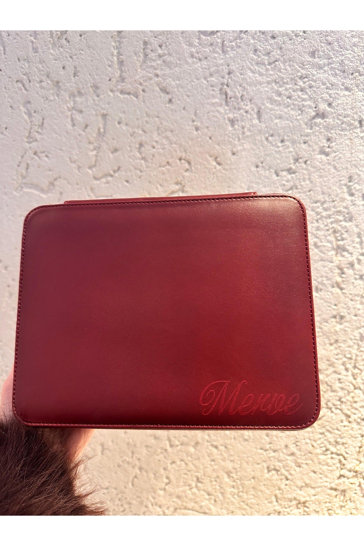 Kişiye özel isim yazılı suni deri büyük boy takı ve mücevher çantası - organizer box