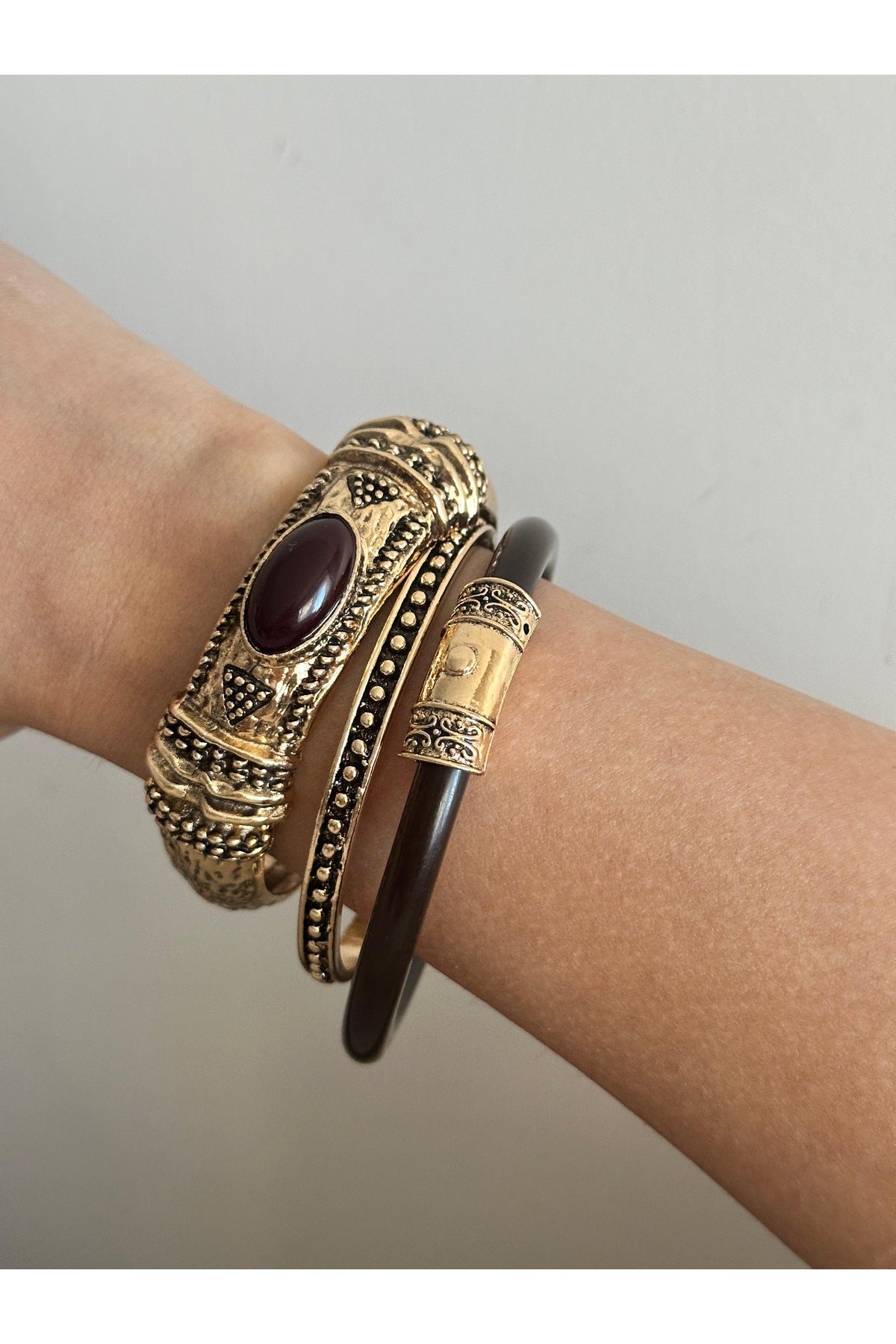 Çelik 3 lü set Zr vintage tasarım kelepçe bileklik