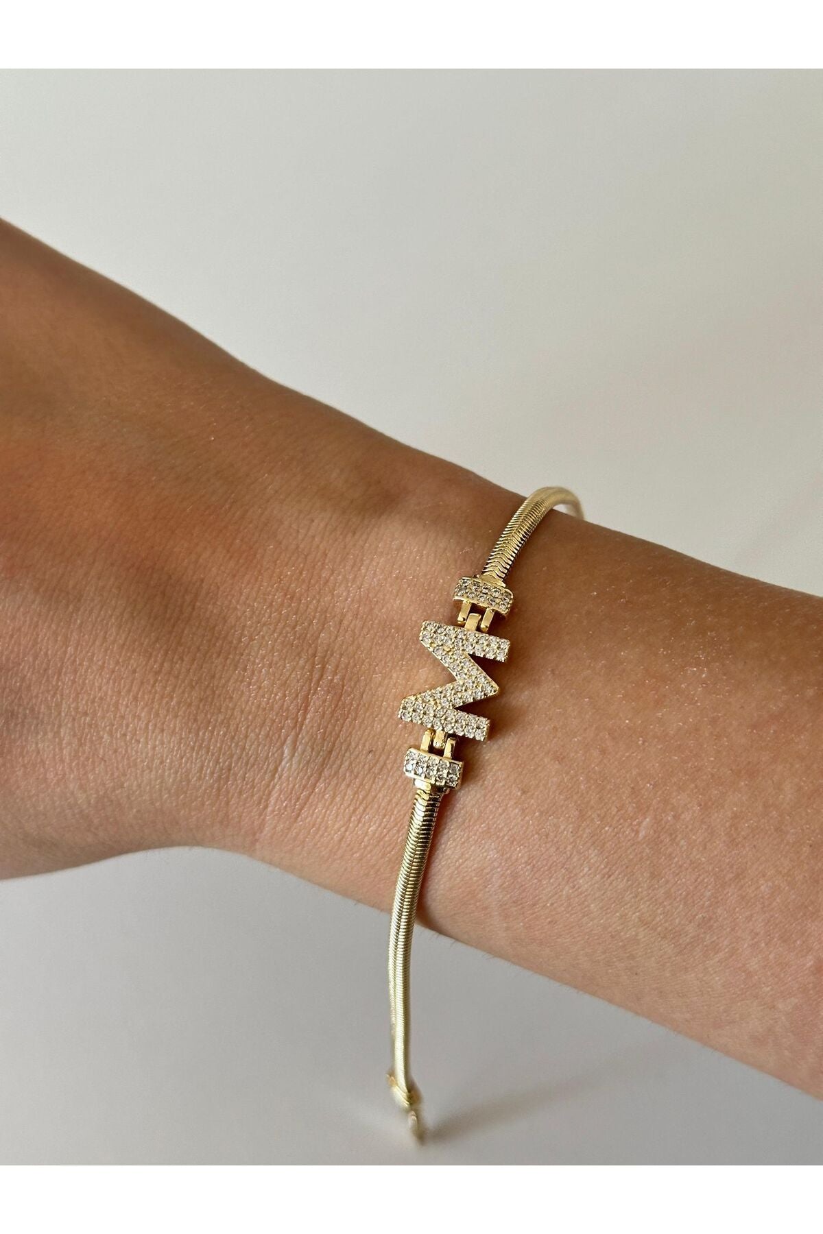 14K Çelik Üzeri Altın Kaplama Kuyumcu İşçiliği Harf Bileklik