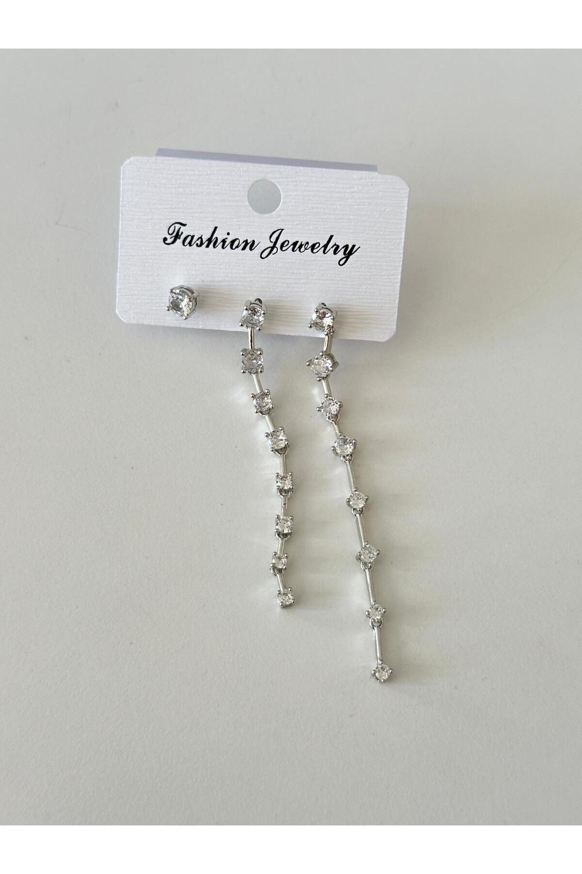 3 Lü Zirkon Sallantılı Küpe