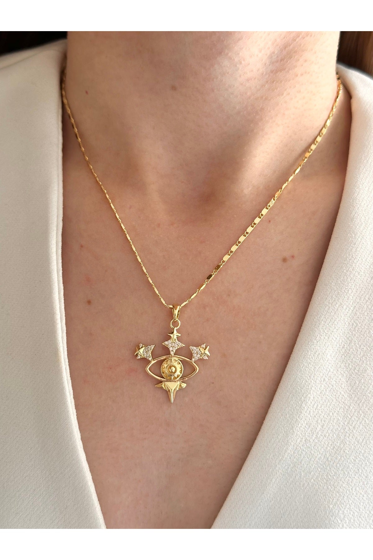 Çelik özel koleksiyon göz yıldız kolye