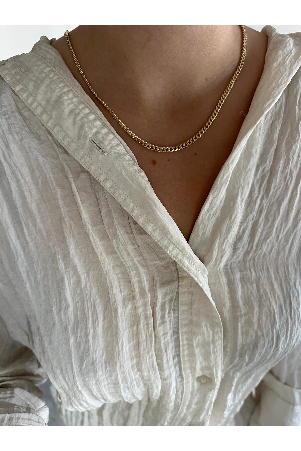 14K Çelik Üzeri Altın Kaplama Kuyumcu İşçiliği Kombin Zincir Kolye