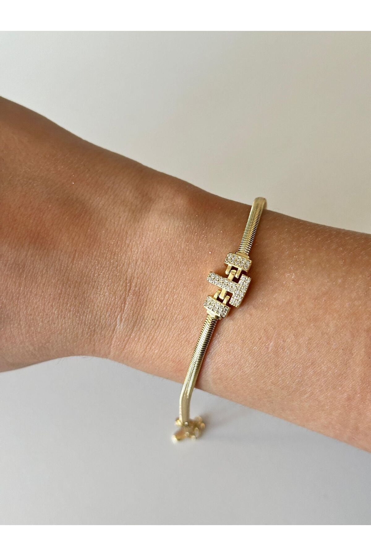 14K Çelik Üzeri Altın Kaplama Kuyumcu İşçiliği Harf Bileklik