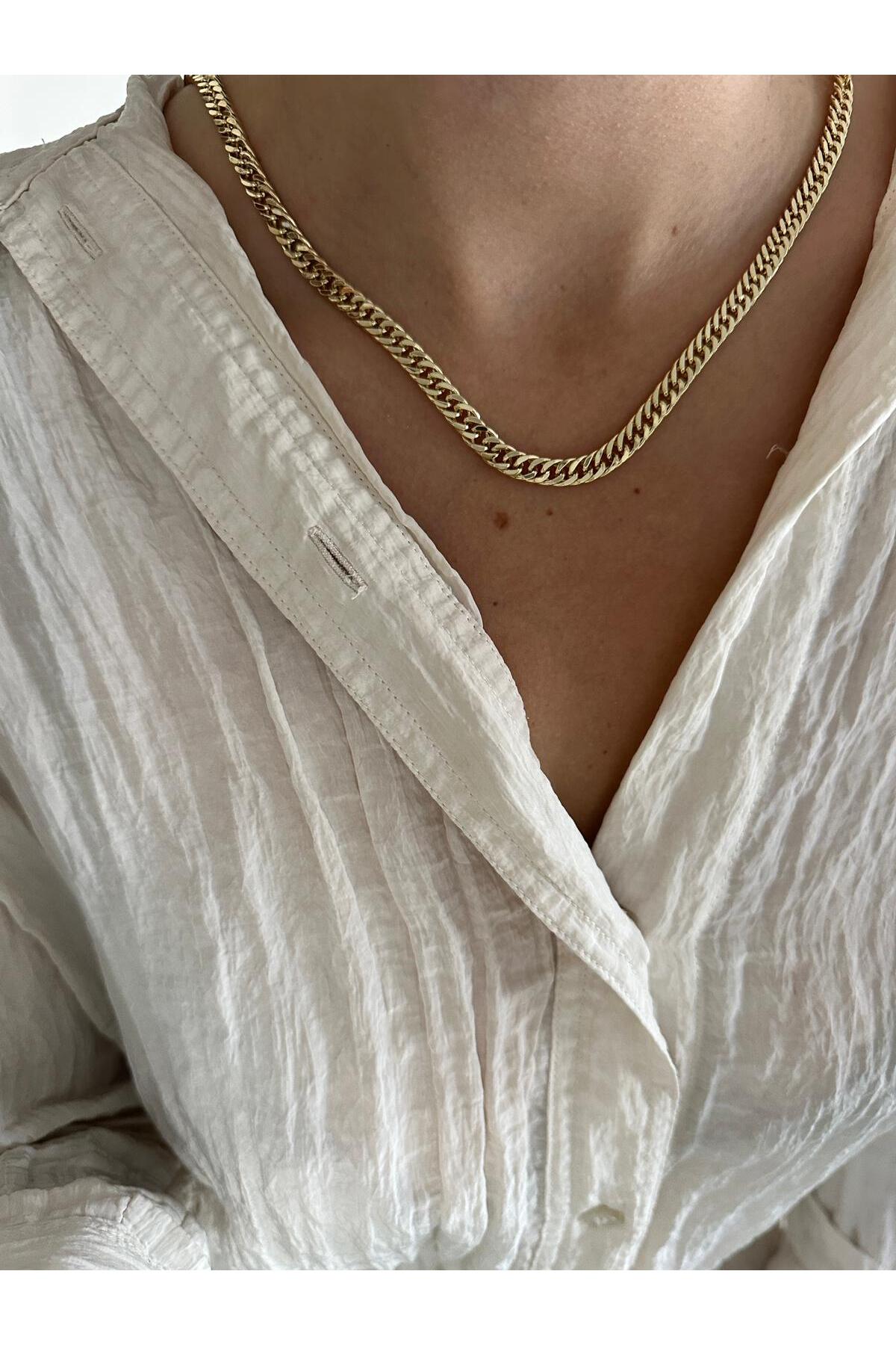 14K Çelik Üzeri Altın Kaplama Kombin Zincir Kolye