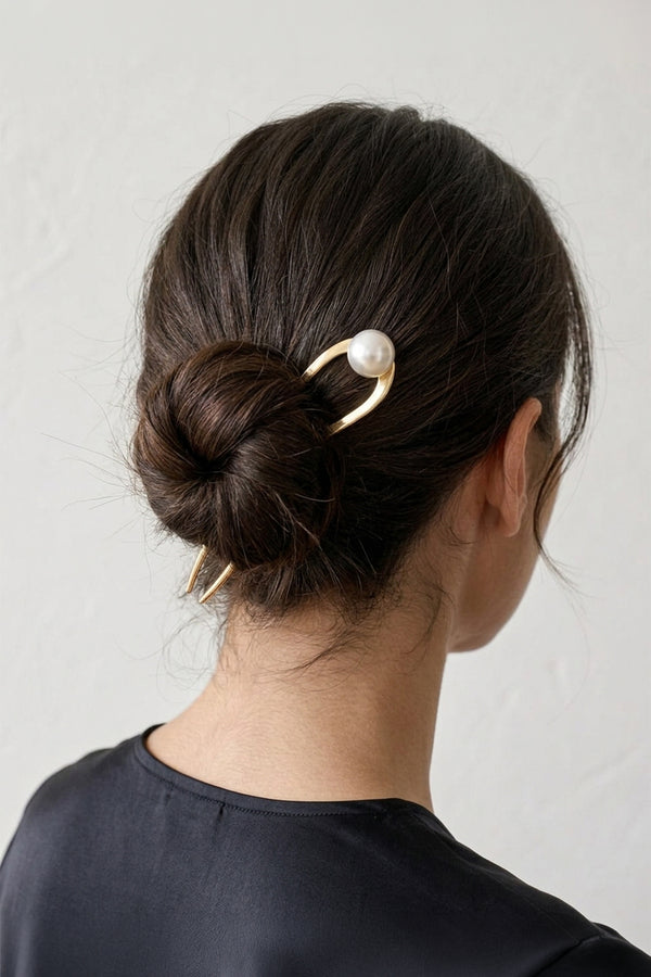Gold Metal Pearl Saç Tokası
